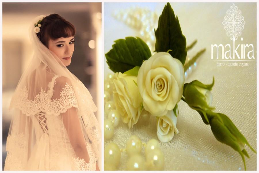 Wedding - Bridal hair flower - ivory roses, bridal flower hair pin, wedding hair flowers, bridal hair pin, hair clay flower, bridal hair accessory