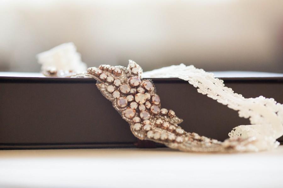 Wedding - Rosegold and opal bridal lace garter set    (Made to Order)