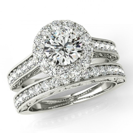 زفاف - 1.50 Carat Forever One Moissanite & Diamond Wedding Set, Antique - Vintage - Bridal Set - 14k Gold - Ring Sets For Women