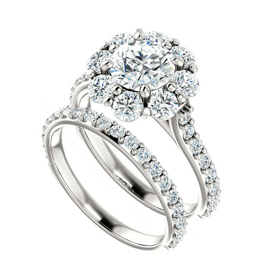 Mariage - 1.00 carat Forever One Moissanite & 1.52 carat tw. Diamond Engagement Wedding Set 14k, Moissanite Wedding Sets for Women, Moissanite Bridal