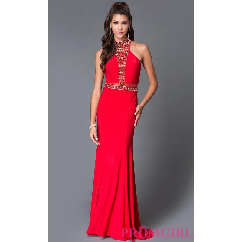Hochzeit - Dave and Johnny Red Beaded Top Sheer Cut Out Prom Dress - Discount Evening Dresses 