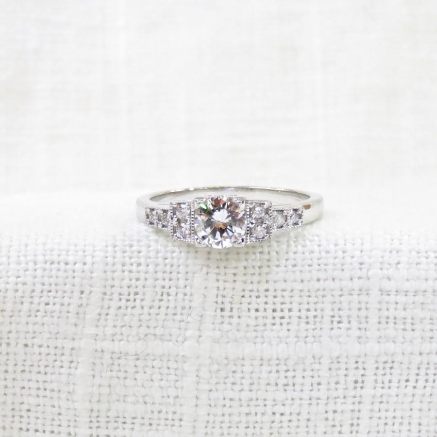 Свадьба - Art Deco Style Diamond Engagement Ring in 14 Karat Gold .62 Carats