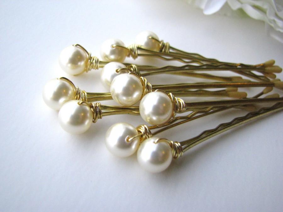 Mariage - Cream Ivory Pearl Hair Pins Set, 8mm Swarovski