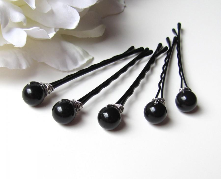 زفاف - Black Hair Pin Pearls, Swarovski Wire Wrapped
