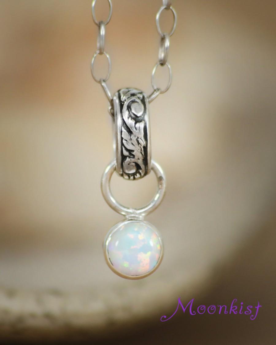 Hochzeit - Delicate Opal Solitaire Pendant and Chain in Sterling - Floral Bridesmaid Necklace, Wedding Jewelry, Bridal Jewelry - Tendril and Vine