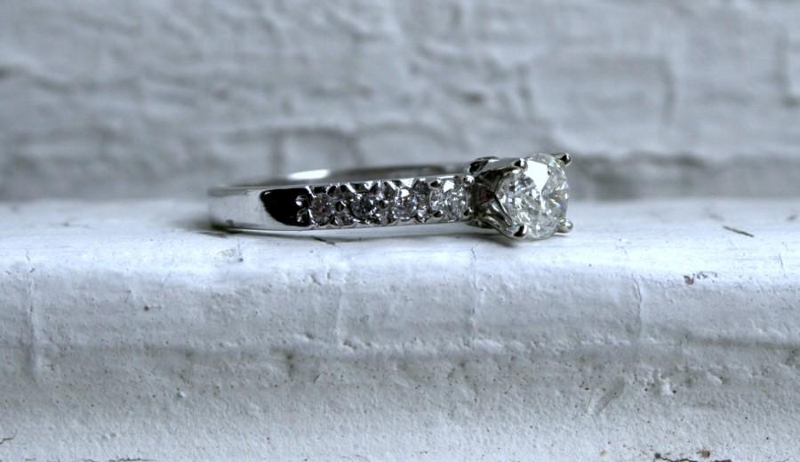 زفاف - Vintage Three Stone Diamond Engagement Ring in 14K White Gold - 1.19ct.