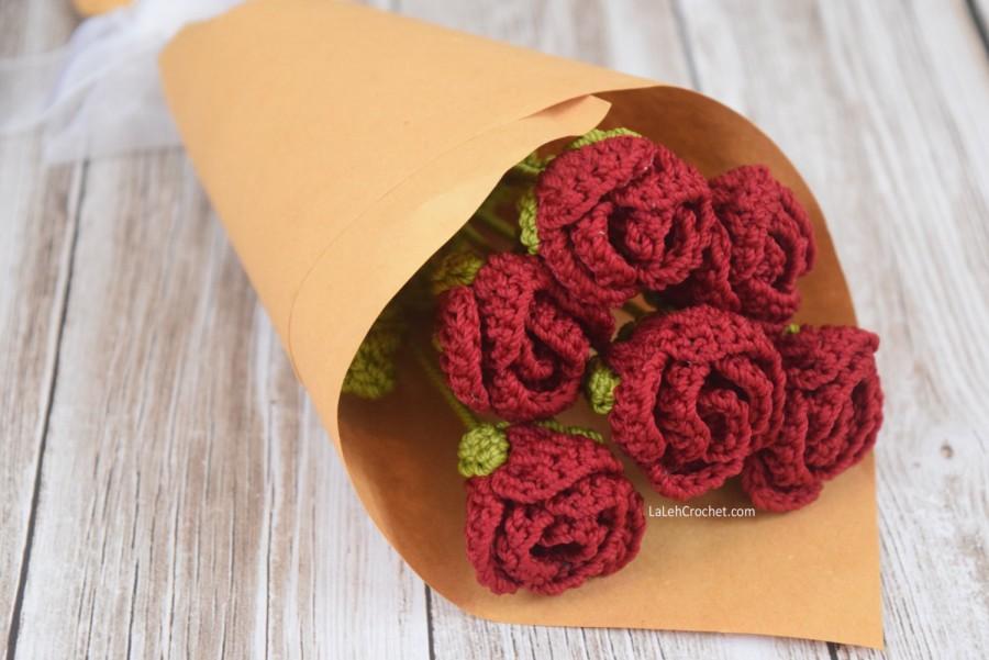 زفاف - Paper Wrapped Romance Rose Crochet Bridal Bouquet: home decor, gift, valentines gift, wedding bouquet, party decor, decoration, hand bouquet