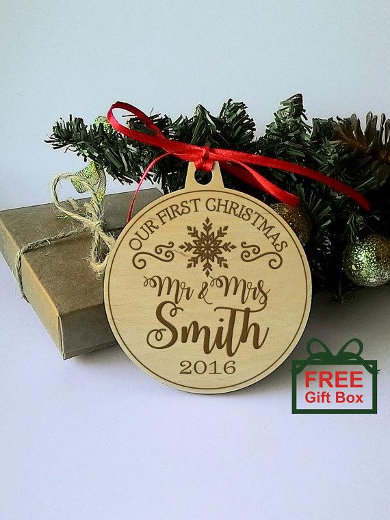 and Mrs Ornament Wedding Ornaments First Year Married Personalized Newlywed Gift Custom Rustic First Christmas as Mr