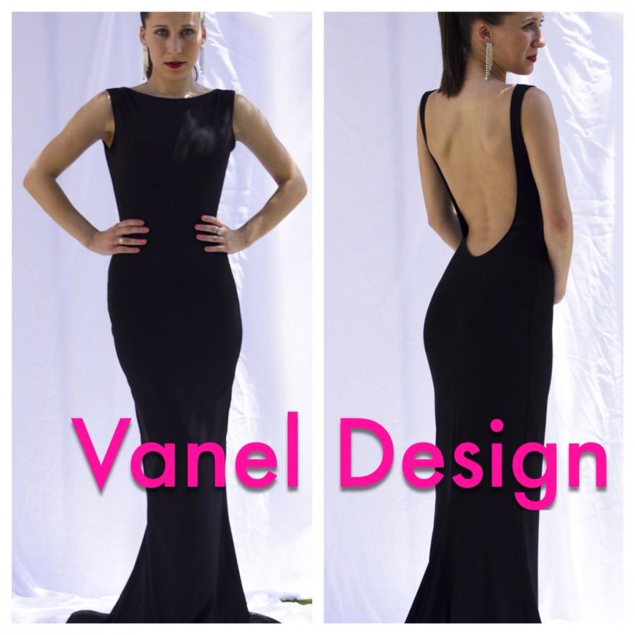 Mariage - Long black bridesmaid dress, cocktail dress, formal dress, elegant dress, prom dress, mermaid dress, peekaboo back, sexy dress, classy dress