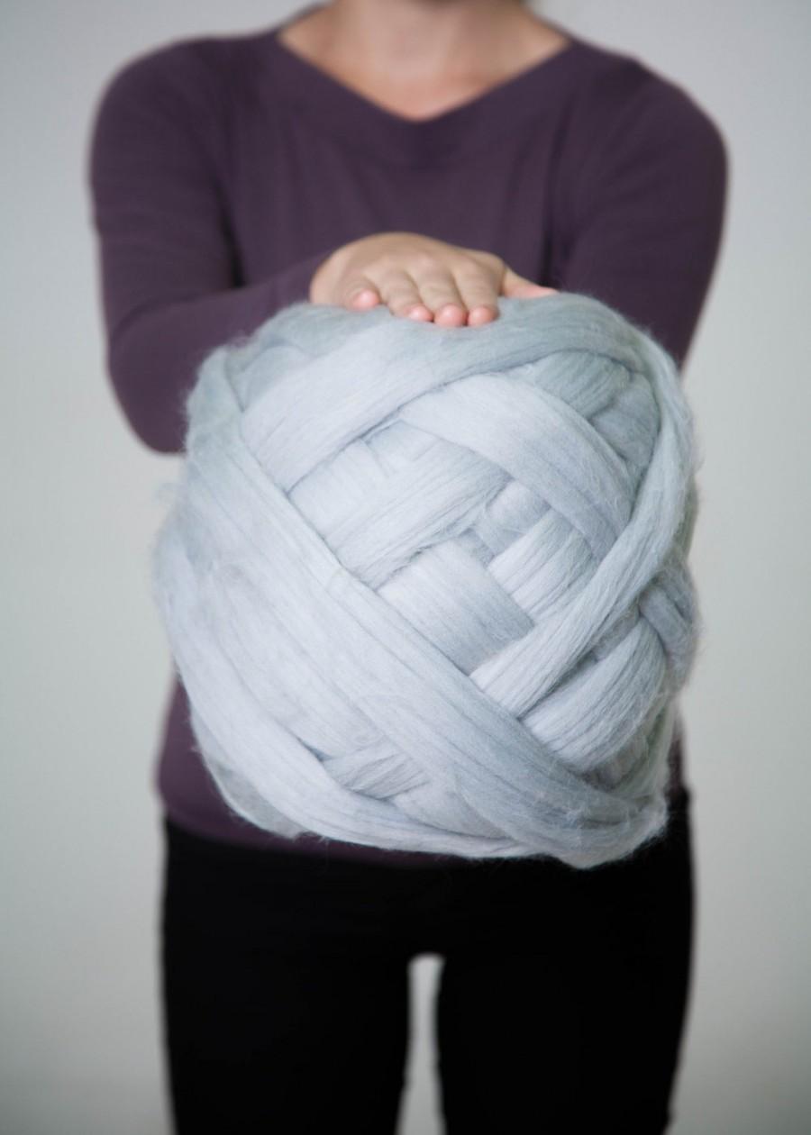 زفاف - Chunky Arm Knitting Yarn, 100% Wool, 23 microns, Giant Yarn, Thick Yarn, Extreme Knitting, DIY, Super Bulky Wool, Merino Wow, Silver Blue