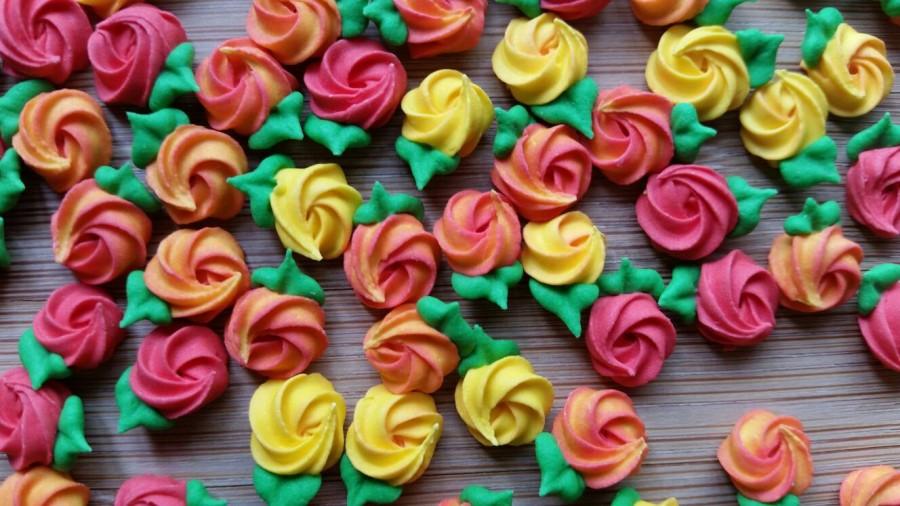 Wedding - SALE! Mini fall color royal icing rosettes -- Ready to ship -- Cake decorations cupcake toppers autumn (24 pieces)
