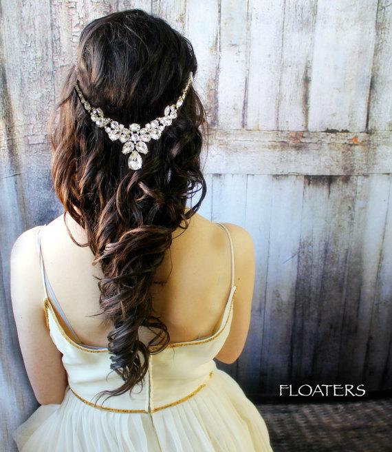 زفاف - Gold Bridal Hair Accessories, Bridal Headband, Crystal Hair Jewelry, Wedding Hair Accessory