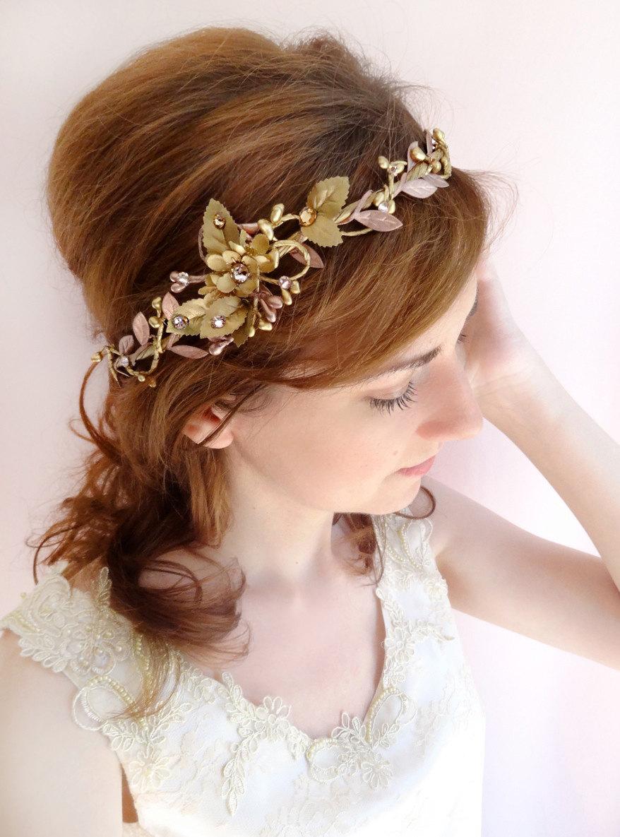 Hochzeit - bridal hair piece, gold bridal headband, Swarovski crystals, gold headband, bridal hair piece, wedding hair piece, bridal headpiece, #36