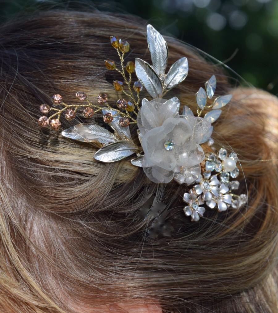 زفاف - Crystal Bridal Comb,  Swarovski Crystal Comb, Champagne Headpiece, Flower Hair Clip