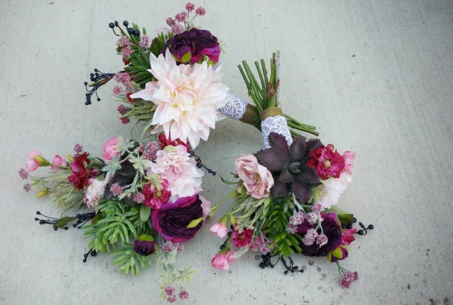 Hochzeit - Bridesmaids Bouquet, Wedding Bouquet, Bridal Bouquet, Silk Bouquet, Succulent Bouquet, Floral Bouquet, Flower Bouquet, Keepsake Bouquet