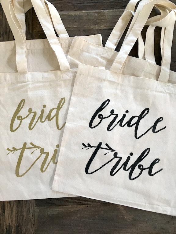 Mariage - Bride Tribe -tote/bag GOLD INK Wedding/Wedding Party/Bach Party -cotton canvas/screen print/tote bag - Ready to Ship