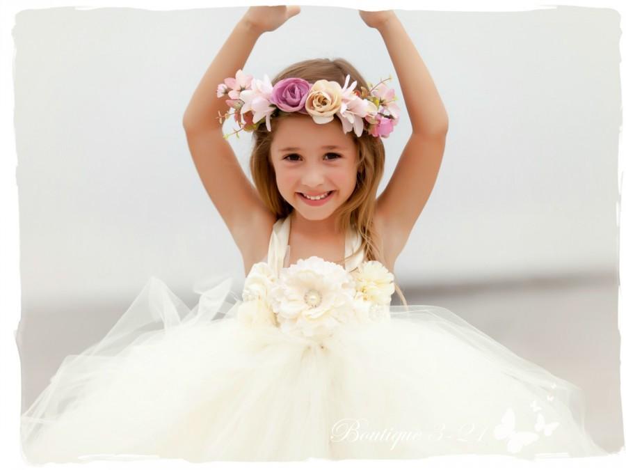 Mariage - Ivory Flower Girl Dress, Ivory tutu dress, Flower Girl Tutu Dress, Wedding tutu dress, Ivory and pearls flower girl tutu dress, flower girl