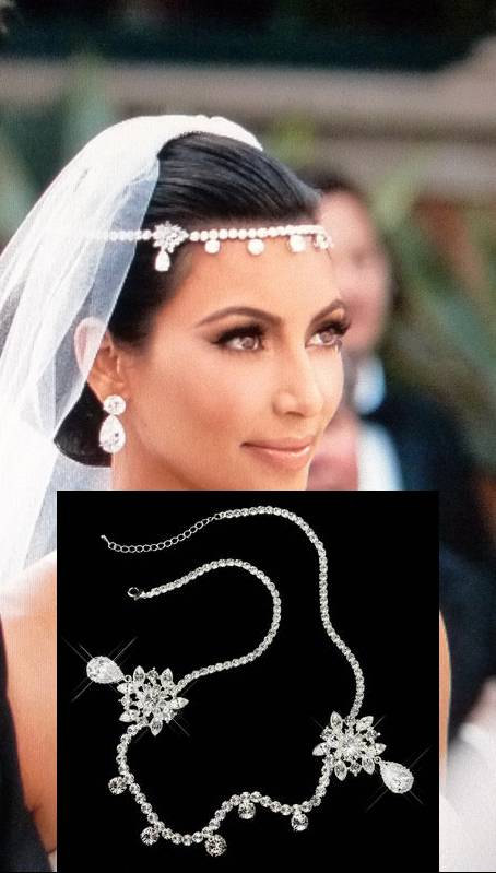 Wedding - Wedding forehead band silver crystal Kim Kardashian wedding band Art Deco Style Bridal 1920s Headpiece, wedding hair accessories jewelry set