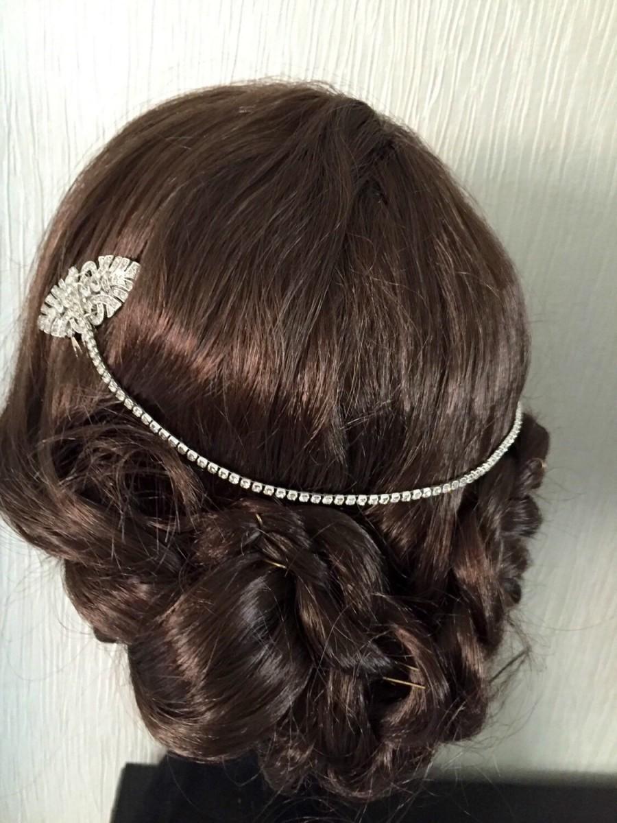 زفاف - Hair Chain -Art Deco- crystal forehead wedding headdress -, Bo Ho forehead jewellery , crystal headdress hair combs , crystal bun wrap