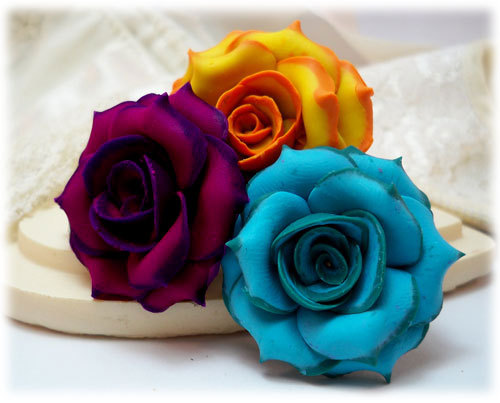 Wedding - Variegated Rose Hair Pins - Tipped Rose Hair Clips, Two Tone Rose Hair Pins, Two Color Rose Hair Pins, Multicolor Rose Hair Clips
