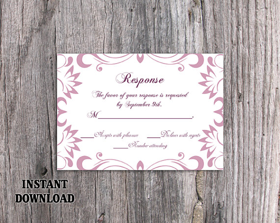 Свадьба - DIY Wedding RSVP Template Editable Word File Download Rsvp Template Printable Purple RSVP Card Lavender Rsvp Card Template Elegant Rsvp Card