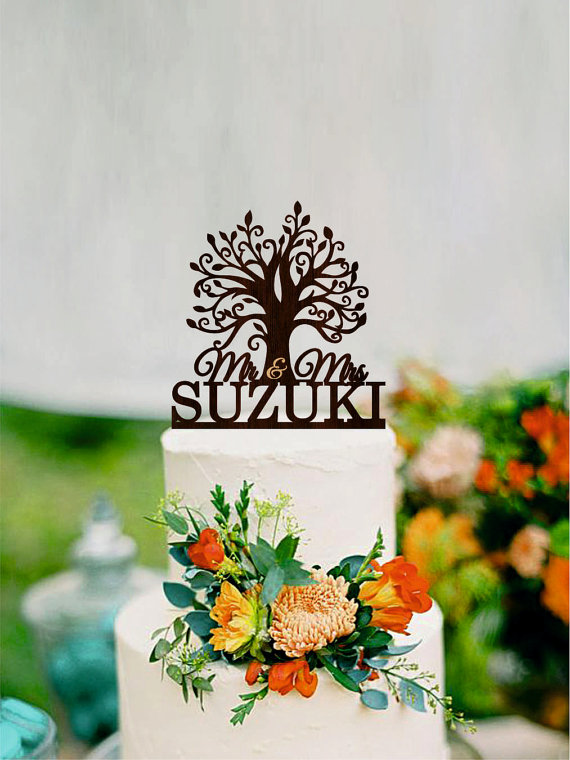 Свадьба - Wedding Cake Topper Custom Cake Topper Wooden tree Cake Topper Rustic Cake Topper mr and mrs topper personalized topper cake decoration