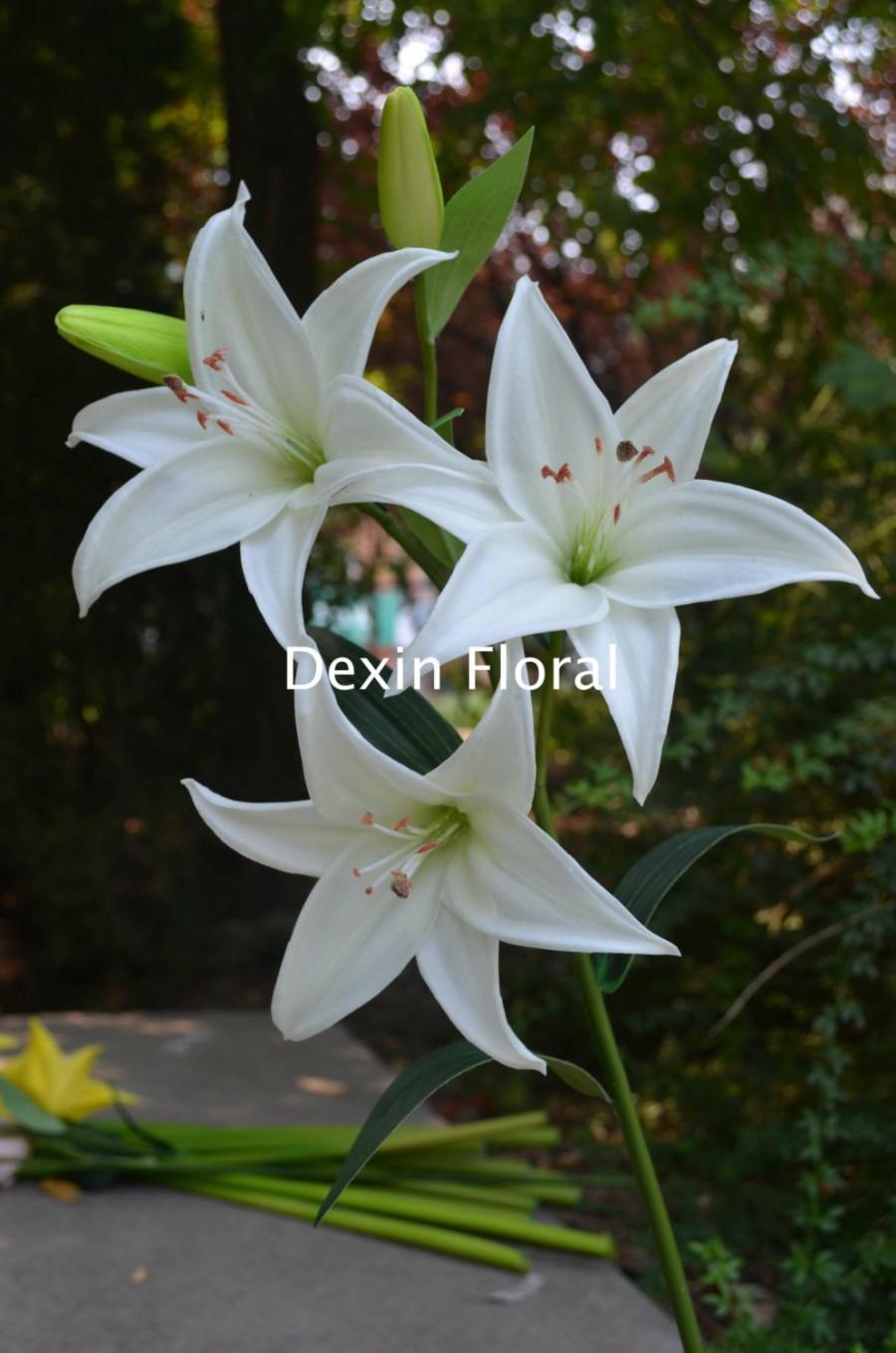 زفاف - Natural Real Touch White Tiger Lily Long Stem for Wedding Bridal Bouquets, Centerpieces, Decorative Flowers