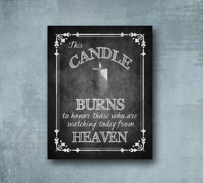 Свадьба - Wedding Memorial Candle watching from heaven Religious wedding Sign - honor loved ones who have passed, Chalkboard wedding style print