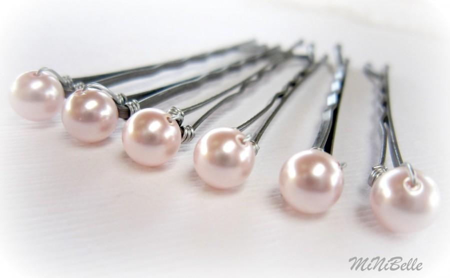 Wedding - Bridal Pearl Hair Pins. Pink Pearl Bobby Pins. Pink Pearl Hair Pins. Wedding Hair Pins. Set of 6 Pearl Hair Pins. 6mm