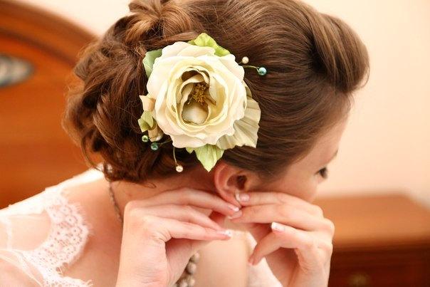 Wedding - Lime green ivory bridal hair flower, Light green flower hair clip, olive green hair flower, Wedding Hair Flowers, Bridal Flower Hair Clip