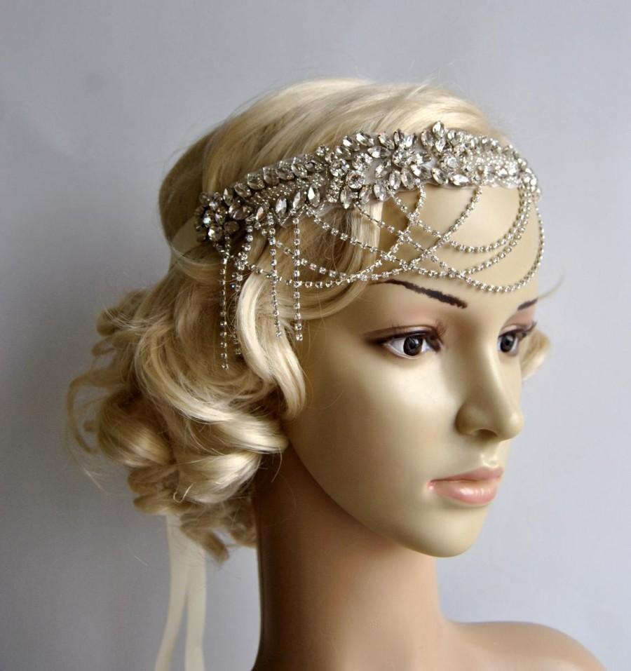 Hochzeit - Glamour Rhinestone flapper Gatsby Headband, Chain 1920s Wedding Crystal Headband Headpiece, Bridal Headpiece, 1920s Flapper headband