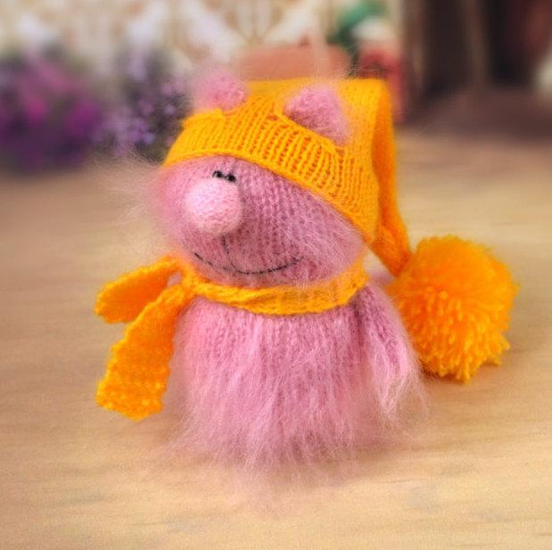 Mariage - SALE Pink Cat in Yellow Hat - Hand-Knitted cat Toy Amigurumi cat Miniature cat Doll wool toy cat Handmade crochet cats plush toys amigurumi