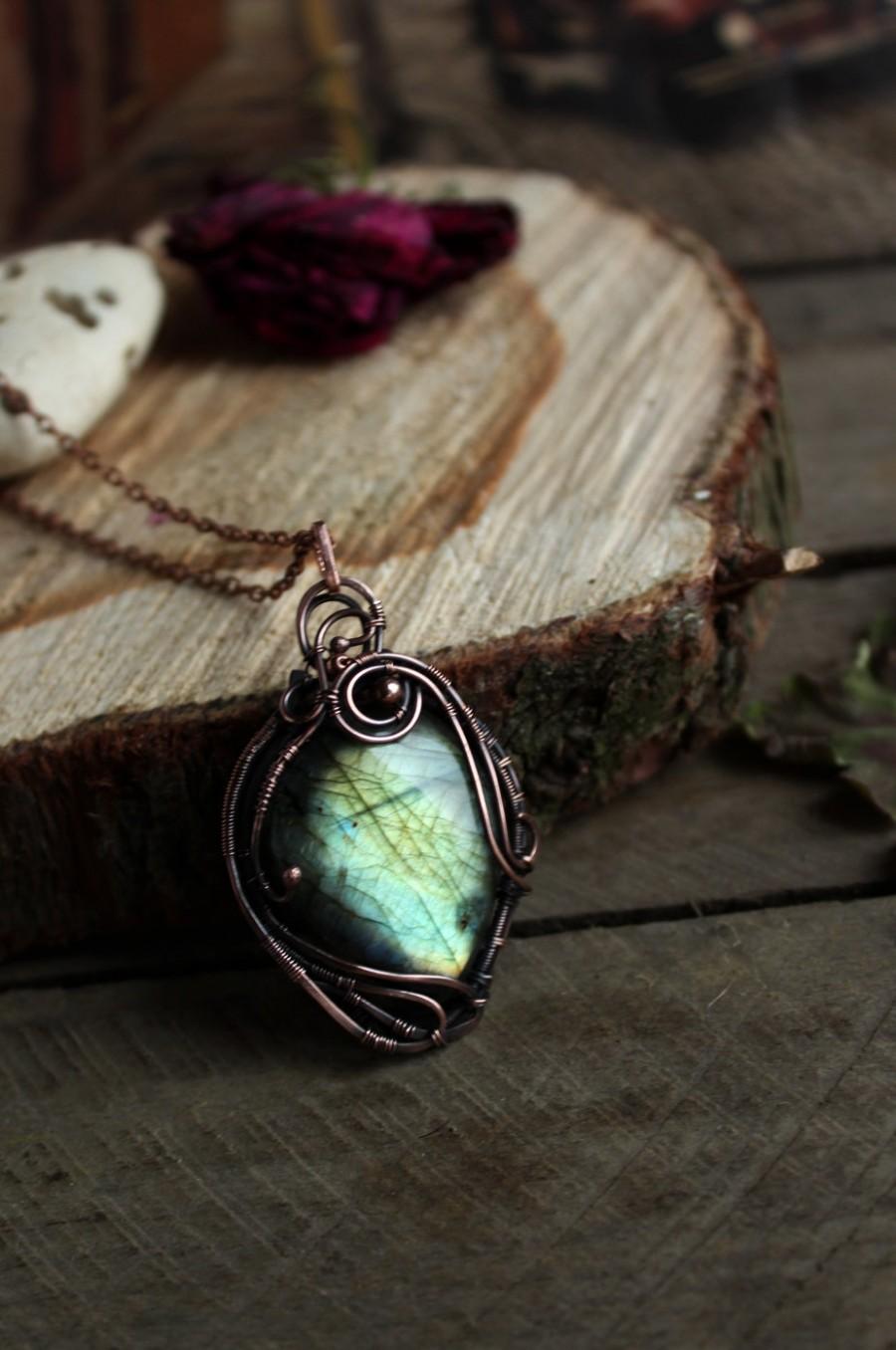 زفاف - Copper  Labradorite pendant Unique pendant Wire copper Pendant  Handmade Labradorite necklace Copper Jewelry romantic gift  Wire pendant