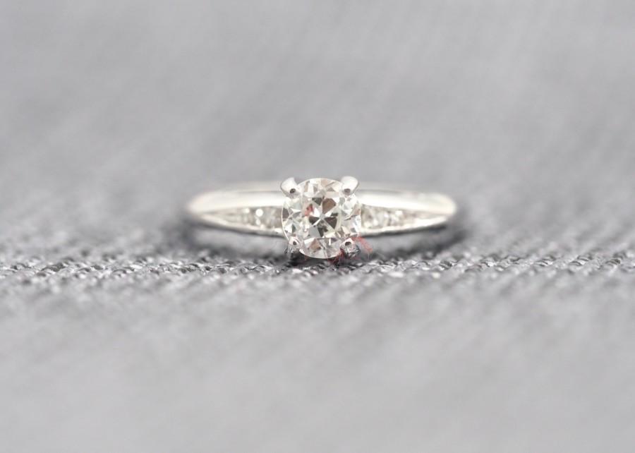 Hochzeit - Antique 1940's 14K White Gold Engagement Ring w/ Old European Cut Diamond w/ .27cts VEG #66