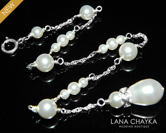 Mariage - Bridal Pearl Backdrop Necklace White Pearl Attachment Necklace Swarovski Pearl Bridal Backdrop Necklace Wedding Pearl Back Delicate Necklace