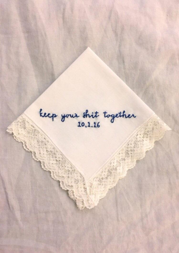 Wedding - Gifts for the Bride, Vintage Hanky, Funny Embroidery, Something Blue, Something Old, Gifts for Her, Under 30, Wedding Accessories, Stitched