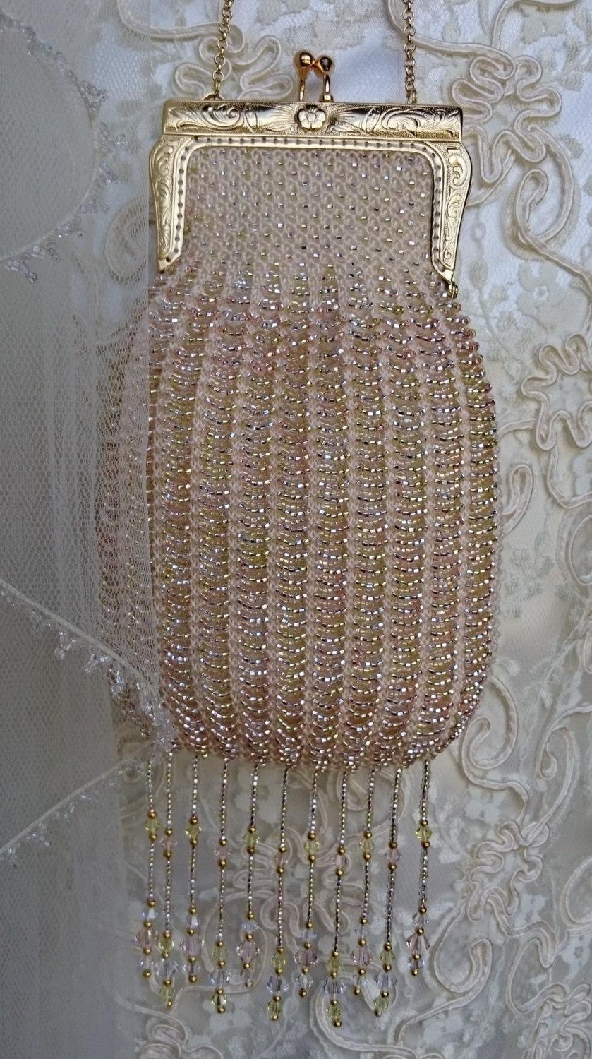 Свадьба - SALE - Wedding Purse, Beaded Bridal Purse, Unique Bridal Purse, Bead Knitted Purse, Handmade, Czech Beads, Swarovski Crystals