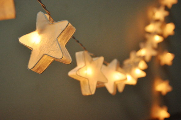 زفاف - 35 Bulbs Handmade White mulberry paper Stars Lanterns Garland for wedding party decoration, fairy lights