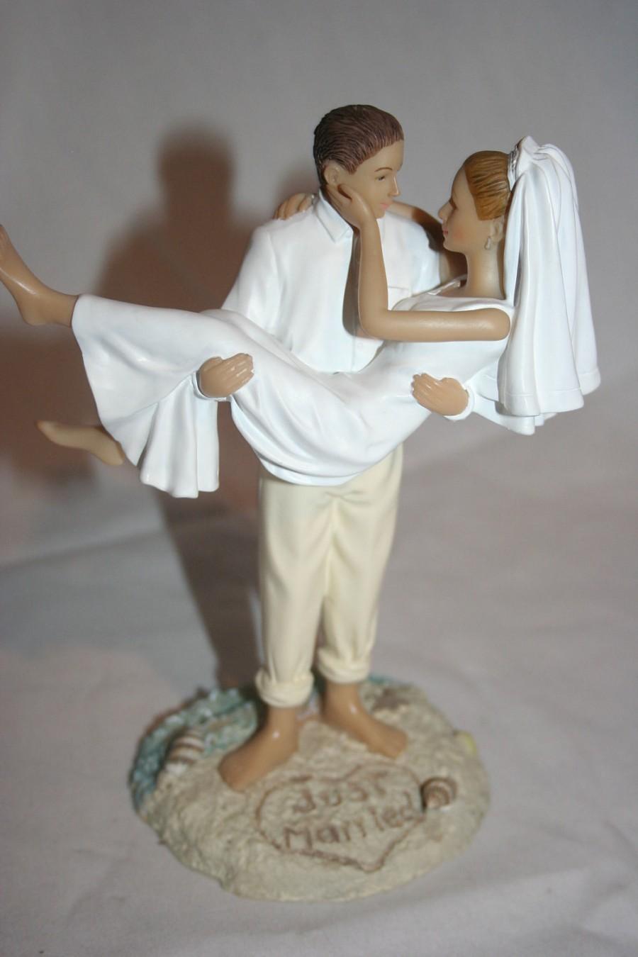 زفاف - Resin Caucasian Beach Bride and Groom Just Married Wedding CakeToppers -Destinations Tropical Island Couple Romantic Figurines