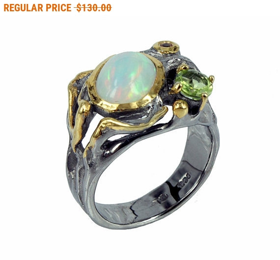 Wedding - SALE - Opal Ring, Engagement Ring, Statement Ethiopian Opal Ring, Opal Jewelry, Women's Gift, Opal Engagement Ring, Birthstone Ring, Boho