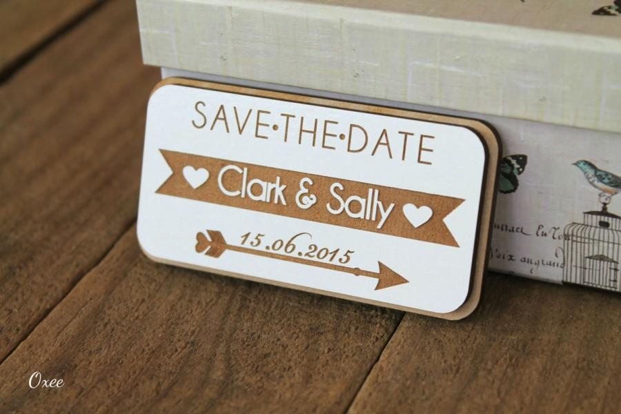 Mariage - Save the date Magnets, eco wood magnet save the date by Oxee, Vintage rustic wedding, 2 layers solid wedding favor
