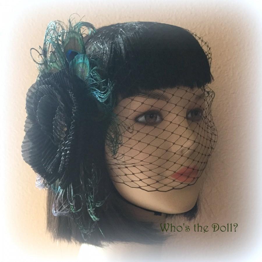 Свадьба - Birdcage veil/1920s veil/Gatsby Veil/Black veil/Peacock veil/Old Hollywood veil/1920s accessories/1920s party/Gatsby party/Prudence