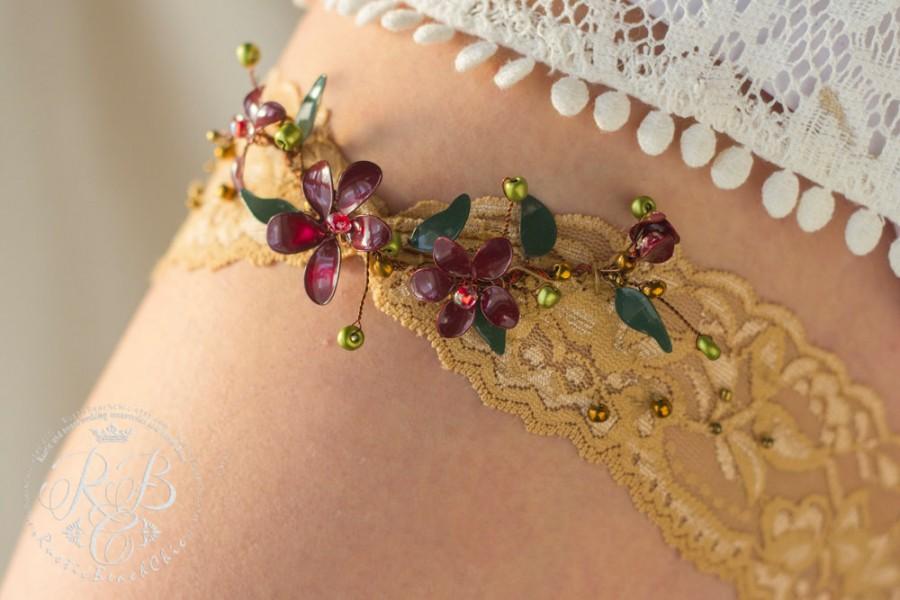 زفاف - Rustic wedding garter, flowers garter, nude lace, bridal garter, vintage garter, toss garter, bride gift,  garter, wedding gift. 1 pcs