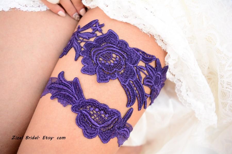 Mariage - Purple Garter, Wedding Garter, Lace Wedding Garter, Dark Purple Garter, Lace Garter Set, Bridal Garter, Wedding Garter Set, Handmade Garter