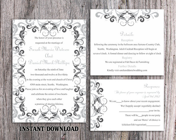 زفاف - DIY Wedding Invitation Template Set Editable Word File Instant Download Printable Invitation Gray Wedding Invitation Black Invitations