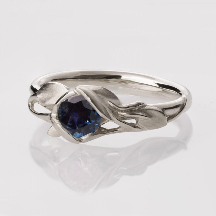 Mariage - Leaves Engagement Ring - 14K White Gold and Blue Sapphire engagement ring, engagement ring, leaf ring, antique, art nouveau, vintage, 6