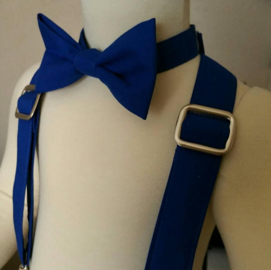 زفاف - Royal blue  suspenders and bow tie set