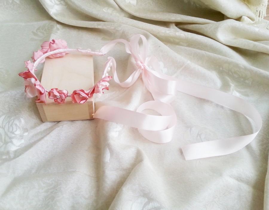 زفاف - Wedding CROWN/WREATH hand made silk flower faux pearls delicate pink baby pink for Bride/Braid Maid/fFlowergirl