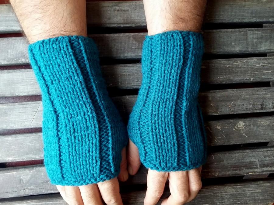 Mariage - Formal Men Gloves, Man Gloves, Men Crochet Gloves, Fingerless Gloves, Motorcycle Gloves, Teal Color, Wrist Heaters, Handmade Gloves