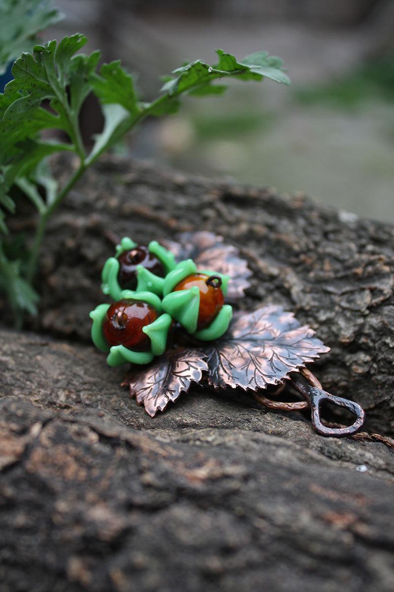 Mariage - Filbert brooch with handmade lampwork bead - Hairpin - Haifork - Scarf pin - Shawl pin - Autumn jewelry
